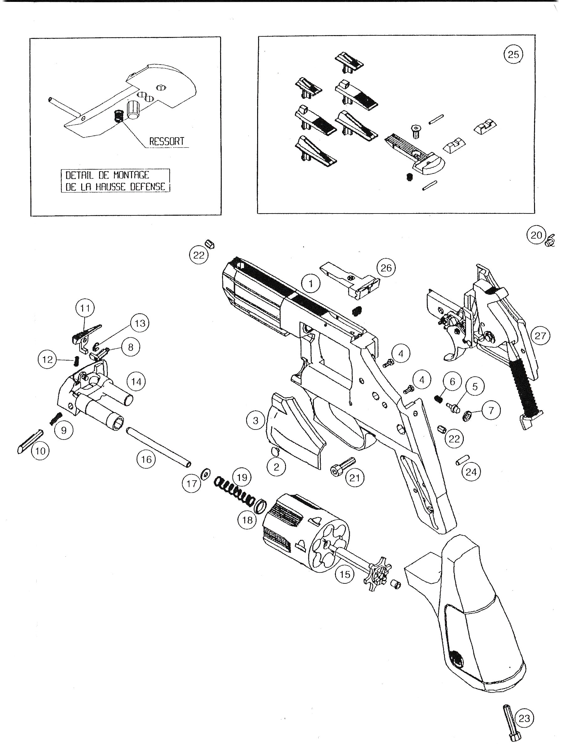 Manurhin MR96 calibre 38SP - 357 Magnum Pièces détachées - éclaté